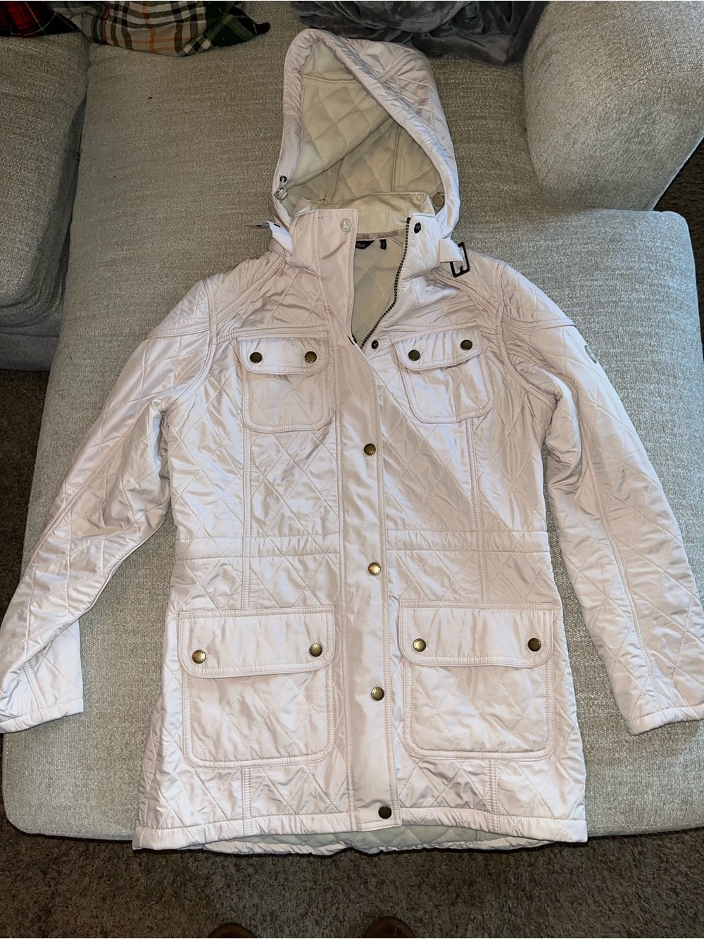 Barbour Pale Pink Quilted Hooded Puffer Coat